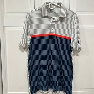 Under Armour M white and blue striped golf polo